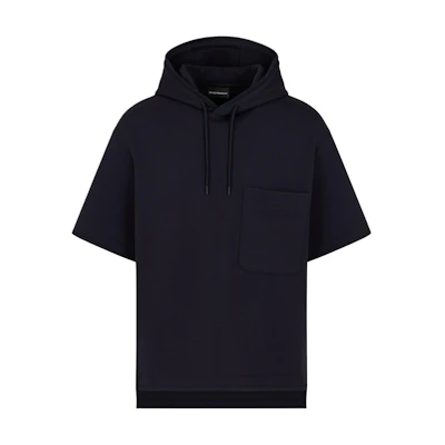 Emporio Armani SS24 Navy Blue Solid Oversized Hooded Short Sleeve Hoodie 6D1MC5-1JHSZ-0920