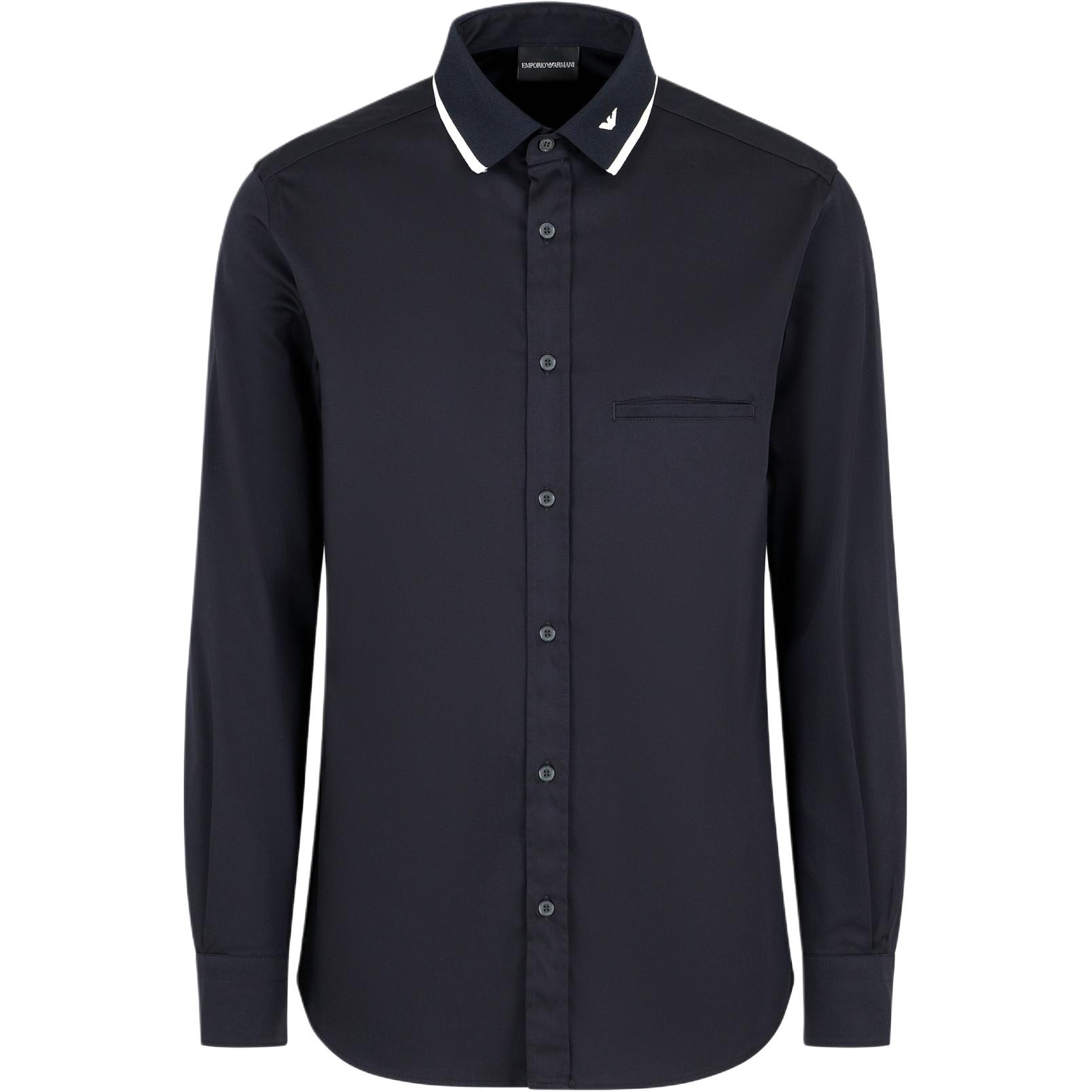 EMPORIO ARMANI SS24 Navy Blue Stripe Embroidered Eagle Long-Sleeve Shirt Men 6D1CM1-1K6DZ-0920