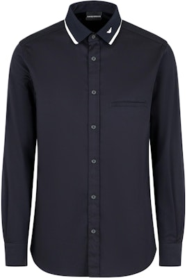 EMPORIO ARMANI SS24 Navy Blue Stripe Embroidered Eagle Long-Sleeve Shirt Men 6D1CM1-1K6DZ-0920 Buy EMPORIO ARMANI SS24 Navy Blue Stripe Embroidered Eagle Long-Sleeve Shirt Men 6D1CM1-1K6DZ-0920