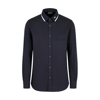 EMPORIO ARMANI SS24 Navy Blue Stripe Embroidered Eagle Long-Sleeve Shirt Men 6D1CM1-1K6DZ-0920