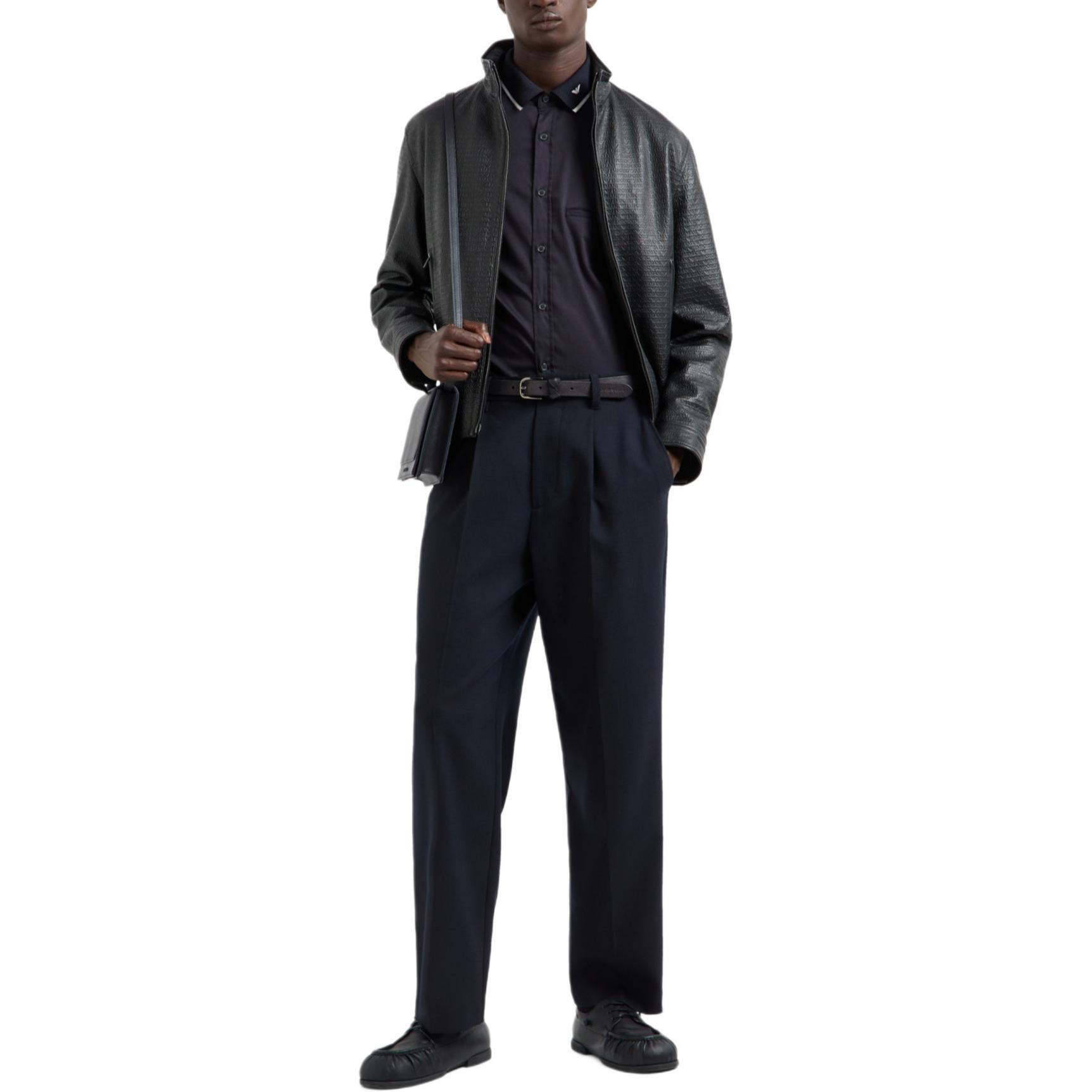 Purchase EMPORIO ARMANI SS24 Navy Blue Stripe Embroidered Eagle Long-Sleeve Shirt Men 6D1CM1-1K6DZ-0920