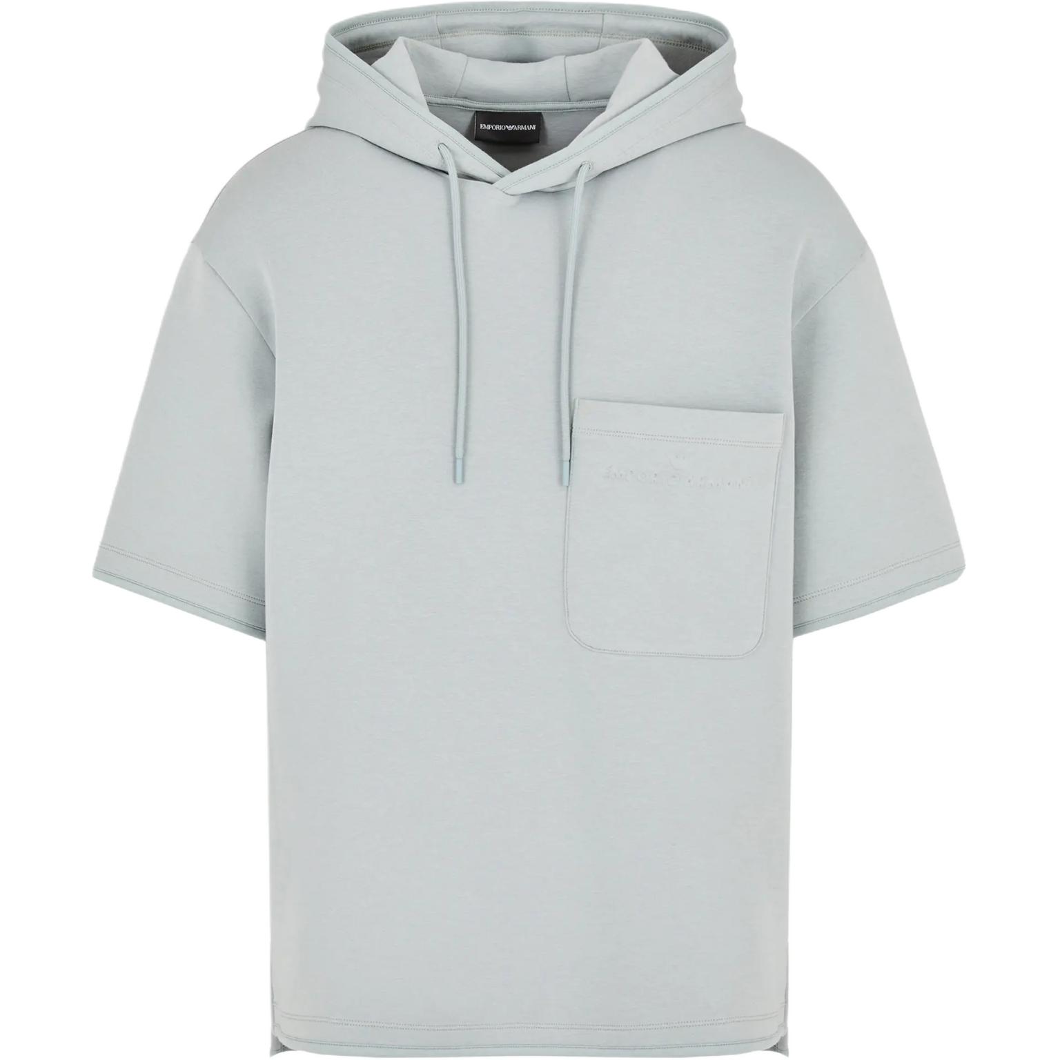 Emporio Armani SS24 Solid Color Loose Hoodie T-Shirt Light Cyan 6D1MC5-1JHSZ-06J9