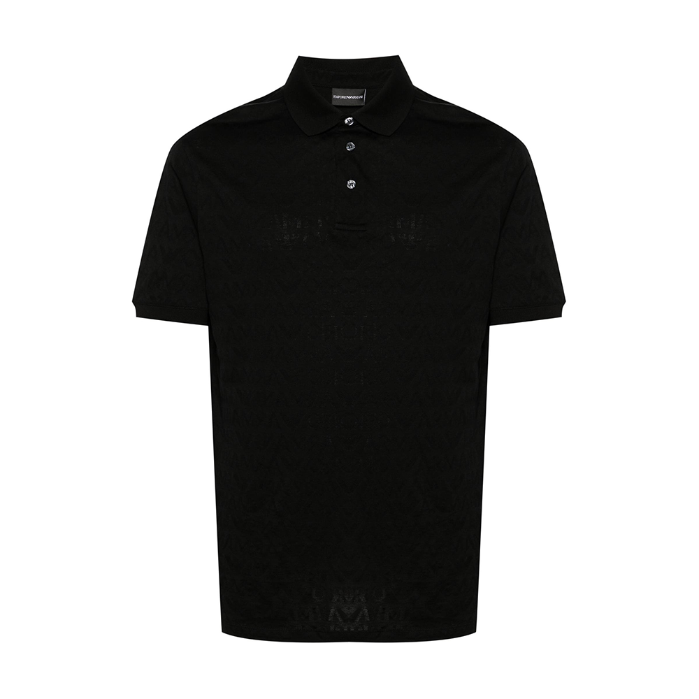 Emporio Armani SS24 Solid Logo Jacquard Short-Sleeve Polo Shirt Men Black. 3D1FM8-1JORZ-0999