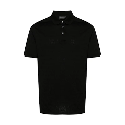 Emporio Armani SS24 Solid Logo Jacquard Short-Sleeve Polo Shirt Men Black. 3D1FM8-1JORZ-0999
