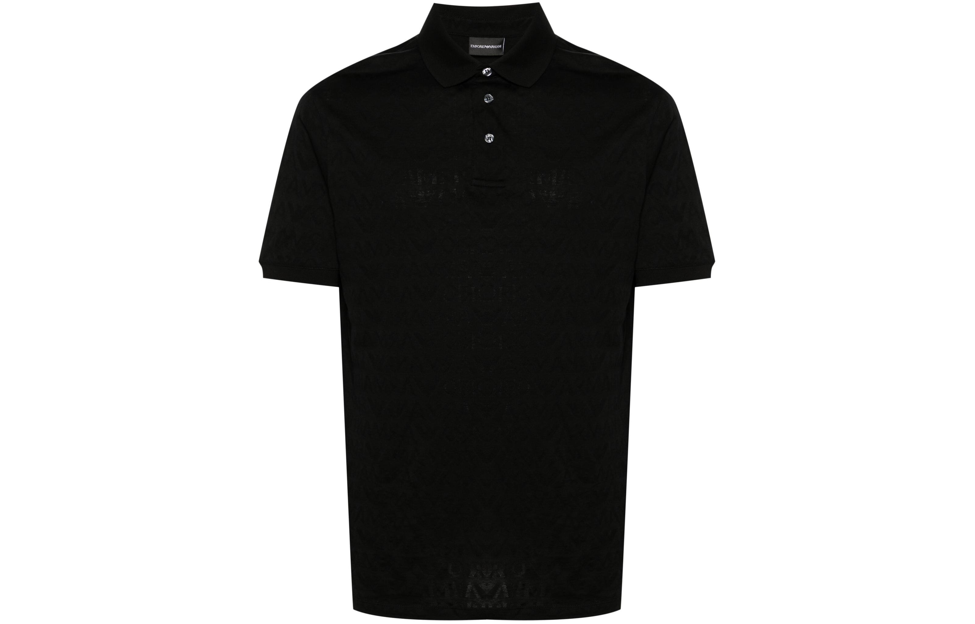 Order エンポリオアルマーニ SS24 ロゴジャカード 半袖ポロシャツ メンズ ブラック 3D1FM8-1JORZ-0999