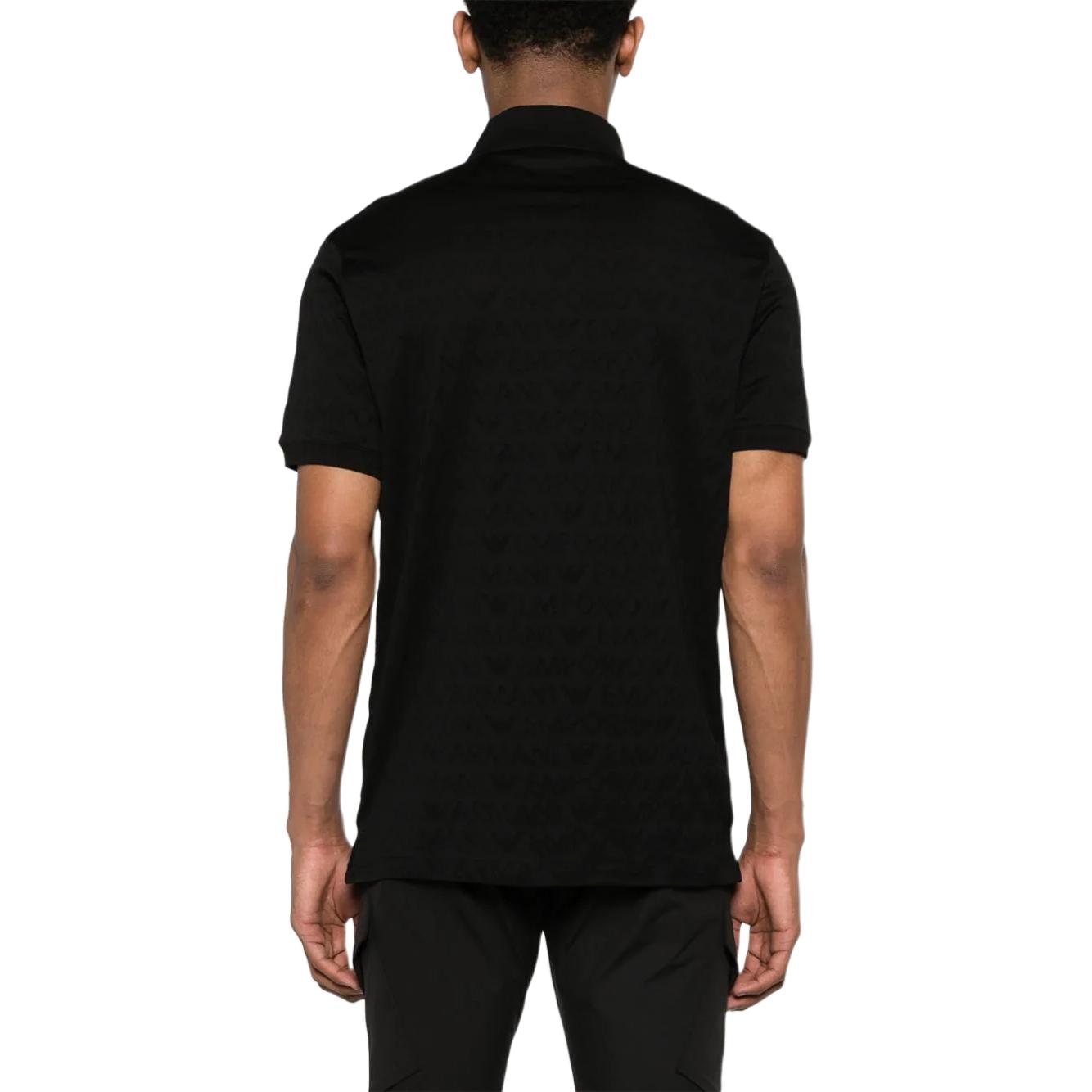 Shop エンポリオアルマーニ SS24 ロゴジャカード 半袖ポロシャツ メンズ ブラック 3D1FM8-1JORZ-0999