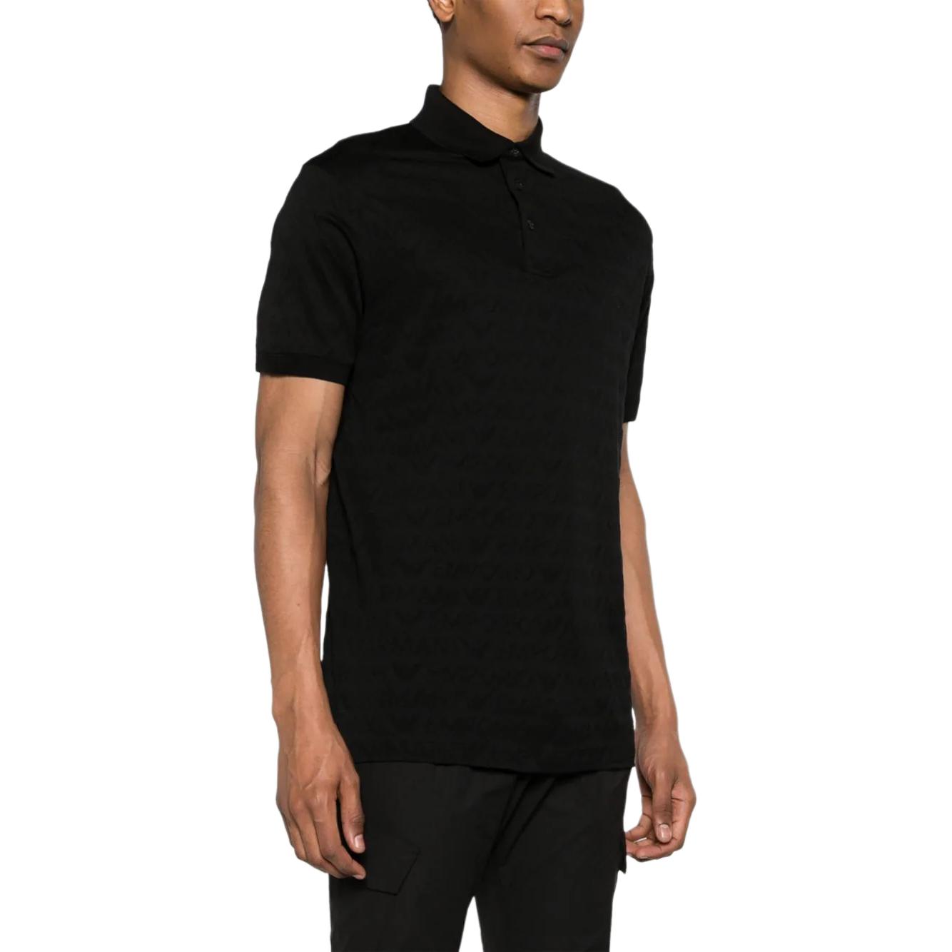 Purchase エンポリオアルマーニ SS24 ロゴジャカード 半袖ポロシャツ メンズ ブラック 3D1FM8-1JORZ-0999
