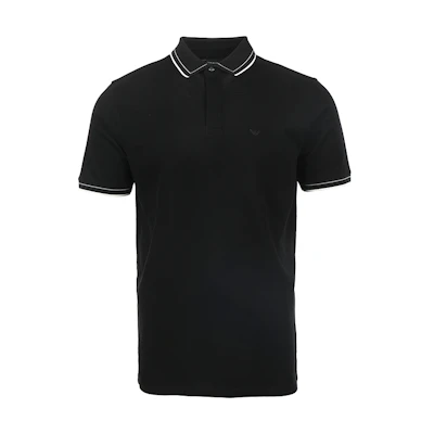 Emporio Armani SS24 Striped Logo Embroidery Short Sleeve Polo Shirt Black 3D1FM61JTKZ0999