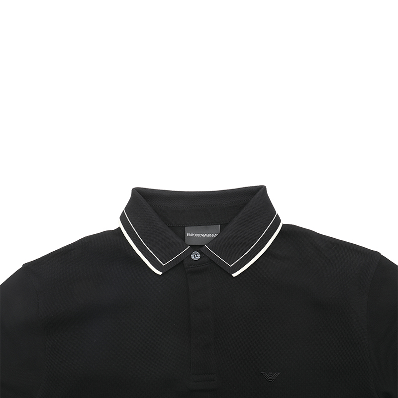 Purchase Emporio Armani SS24 Striped Logo Embroidery Short Sleeve Polo Shirt Black 3D1FM61JTKZ0999