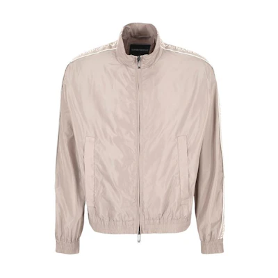 EMPORIO ARMANI SS24 Unisex Logo Tape Zip-Up Jacket Gray Brown 3D1BH0-1NMPZ-0650