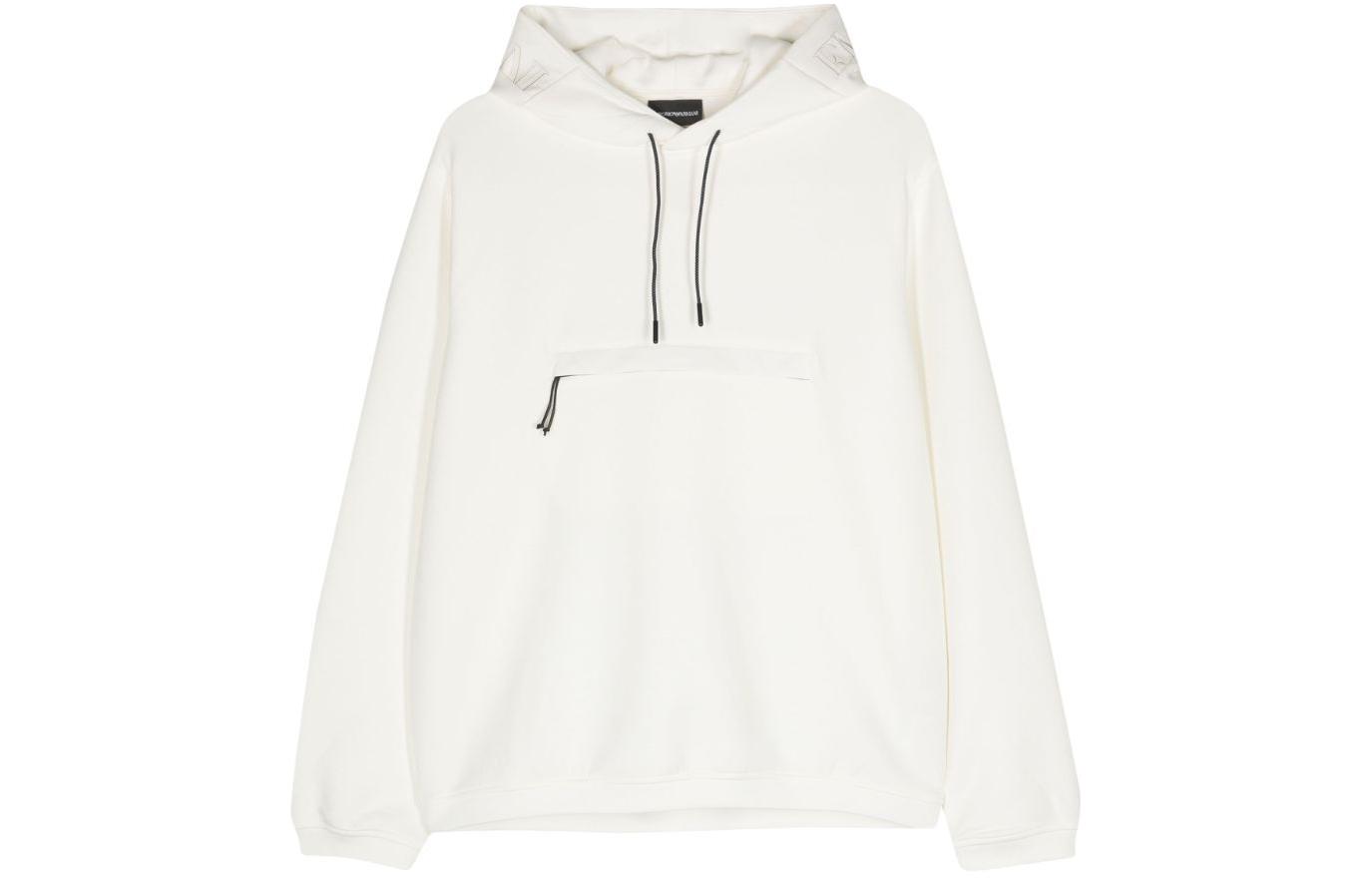 Emporio Armani SS24 White Hoodie with Logo Print and Solid Color Design EM000039-AF10103-UB011