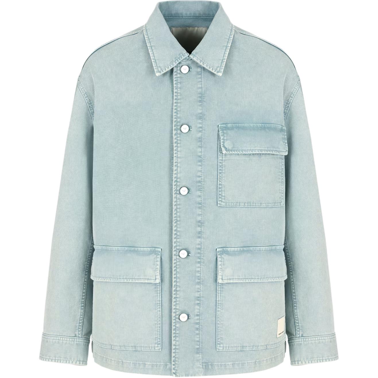 Emporio Armani SS25 Solid Color Logo Engraved Long Sleeve Jacket Men Blue EM001708-AF13908-U9170