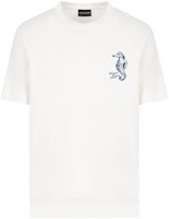 Emporio Armani SS25 White Embroidered Seahorse Crewneck T-Shirt EM001031-AF12926-U0003 Emporio Armani SS25 White Embroidered Seahorse Crewneck T-Shirt EM001031-AF12926-U0003