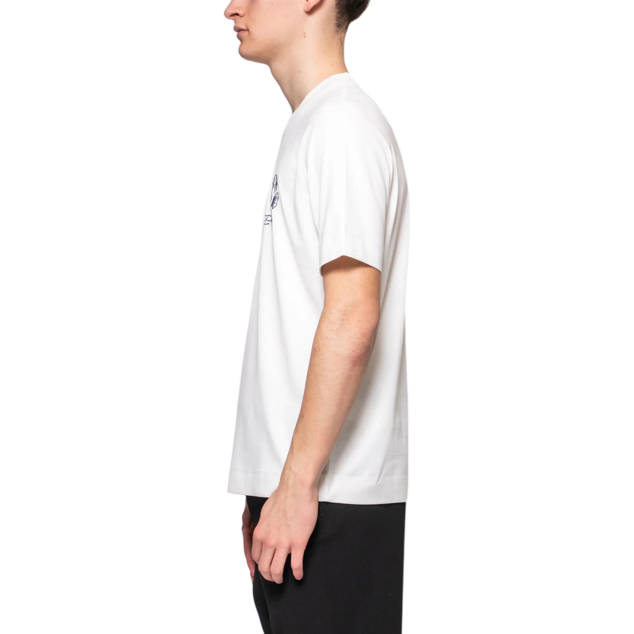 Shop エンポリオ アルマーニ SS25 ホワイト 刺繍シーホース クルーネック Tシャツ EM001031-AF12926-U0003
