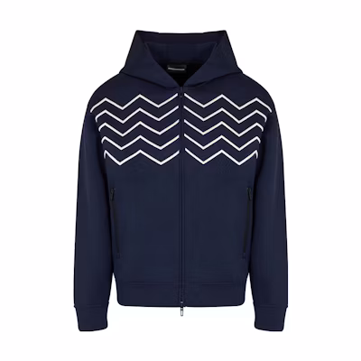 Emporio Armani Striped Hooded Sports Jacket for Men Navy Blue 6R1ME21J-NWZ1-09B3