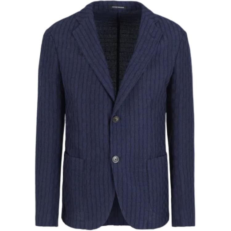 Emporio Armani Striped Lapel Button-Up Jacket Blue Long Sleeve EM000437-AF11920-UB099