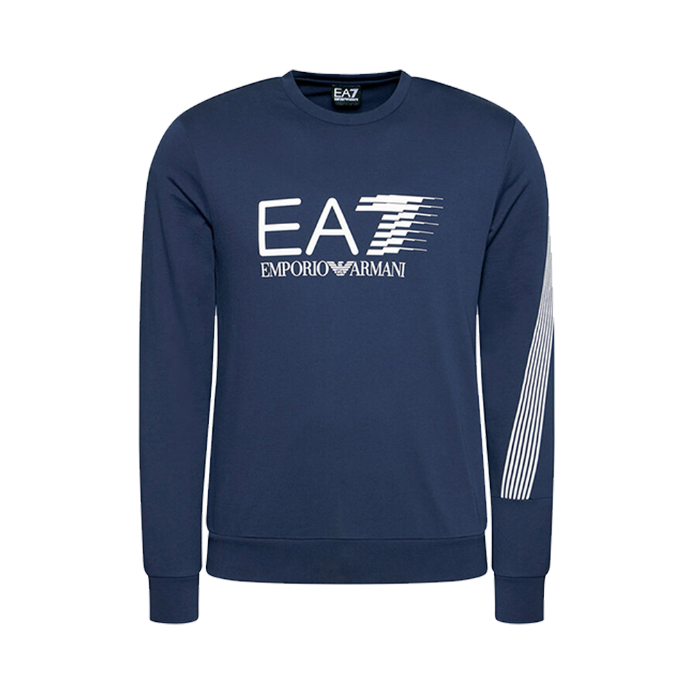Emporio Armani Striped Logo Print Crewneck Sweatshirt Navy Blue 3KPM68-PJ05Z-1554