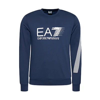 Emporio Armani Striped Logo Print Crewneck Sweatshirt Navy Blue 3KPM68-PJ05Z-1554
