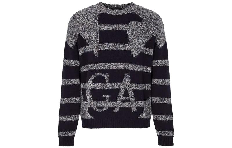 Order EMPORIO ARMANI Striped Print Crewneck Pullover Sweater Men’s Blue 6R1MXR1-MMCZ1-F908