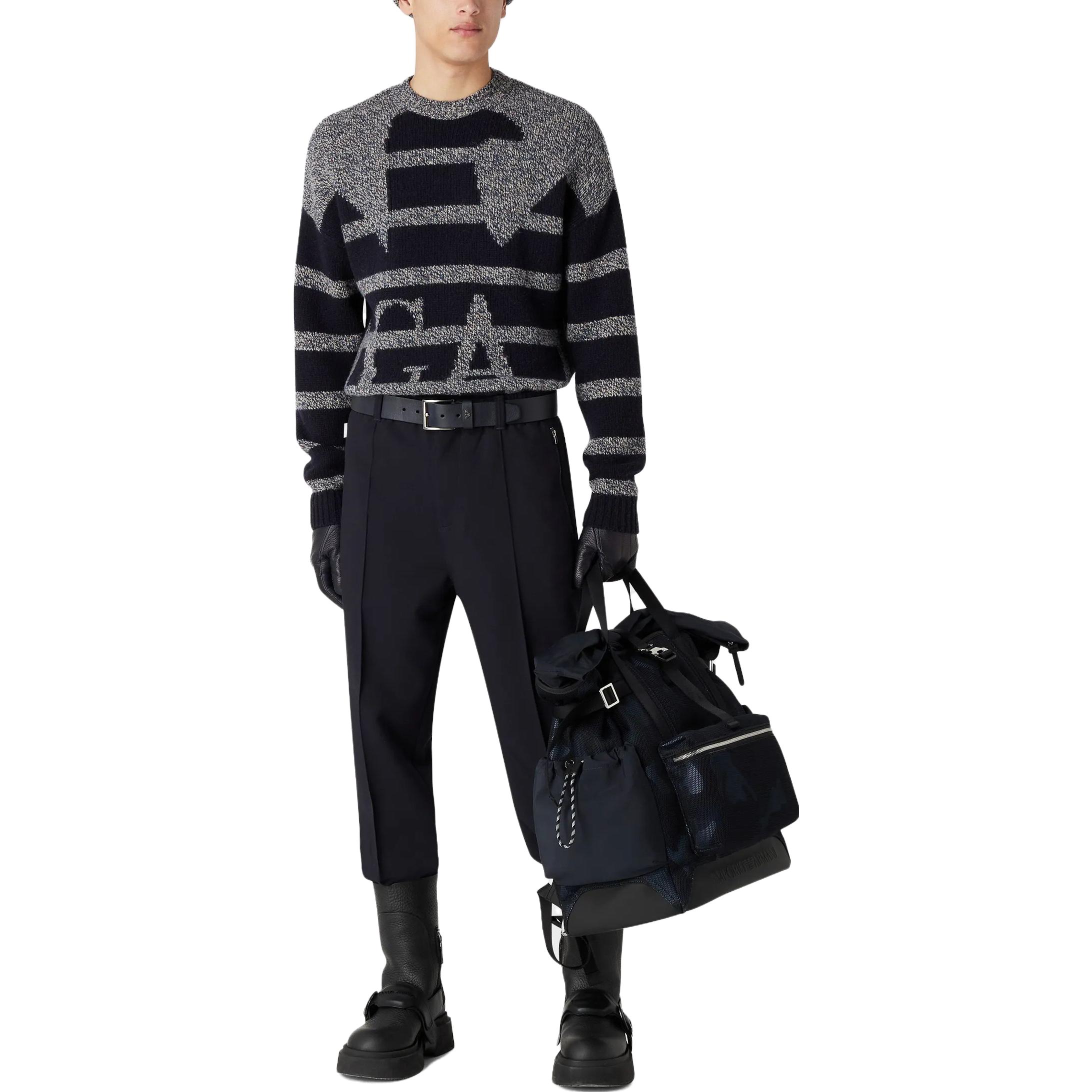 Lookbook EMPORIO ARMANI Striped Print Crewneck Pullover Sweater Men’s Blue 6R1MXR1-MMCZ1-F908
