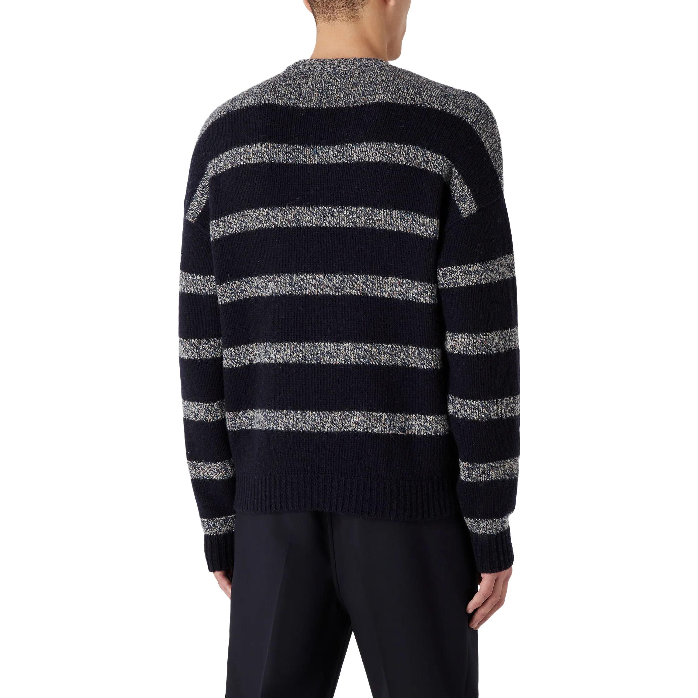 Shop EMPORIO ARMANI Striped Print Crewneck Pullover Sweater Men’s Blue 6R1MXR1-MMCZ1-F908