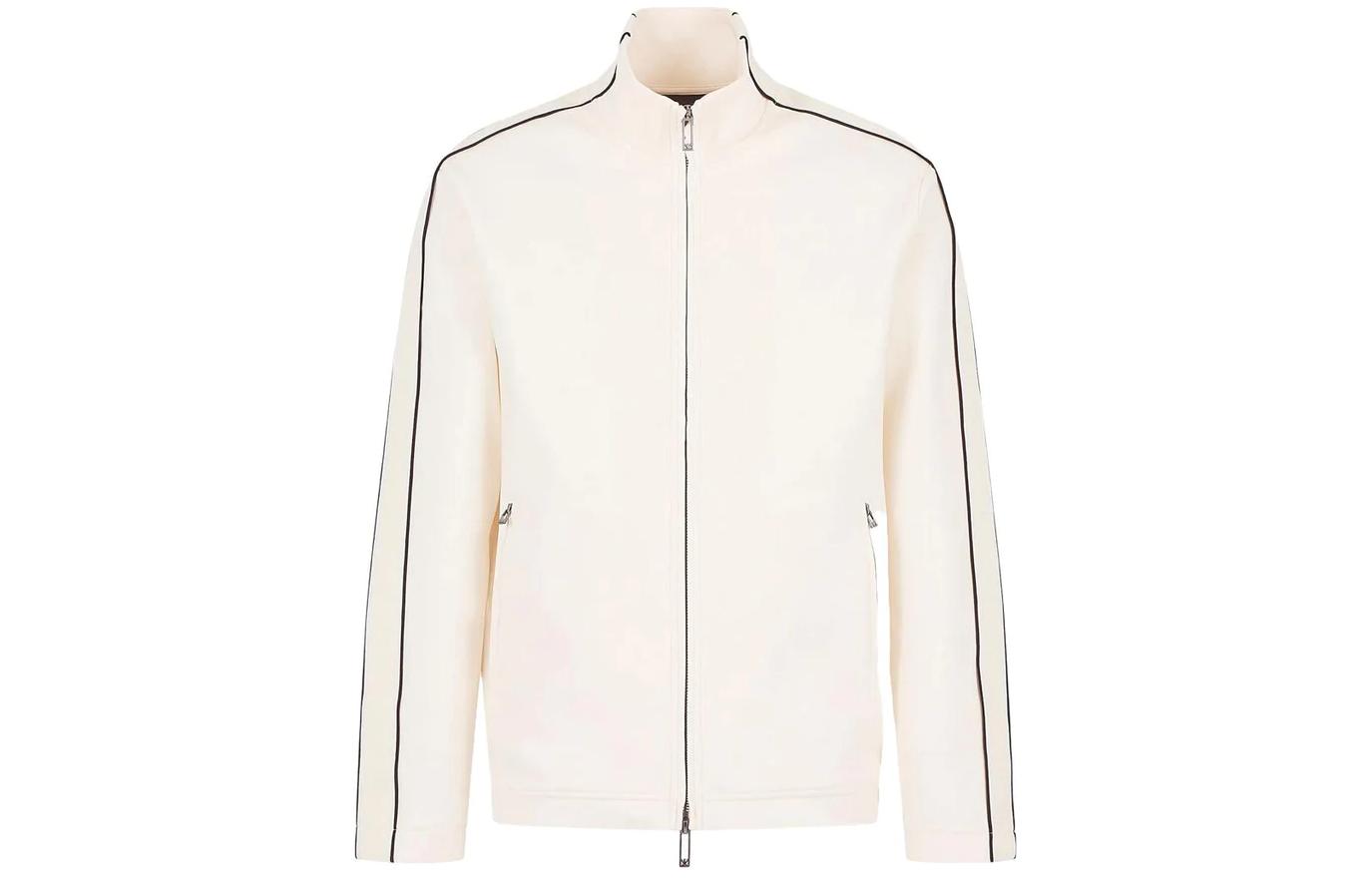 Emporio Armani Striped Print Slim Fit Zip Jacket in White 3D1M69-1JHSZ-0128