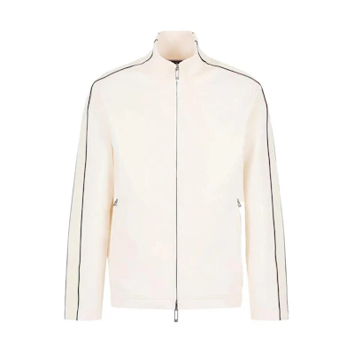 Emporio Armani Striped Print Slim Fit Zip Jacket in White 3D1M69-1JHSZ-0128