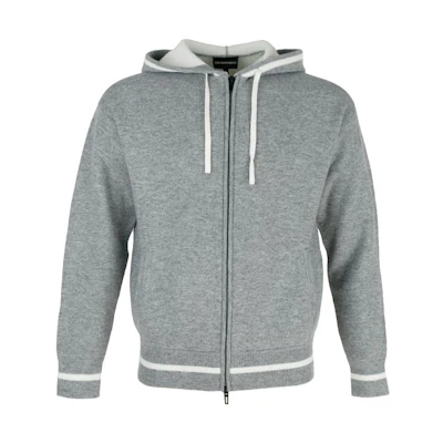 Emporio Armani Striped Trim Drawstring Zip Hoodie Grey 6L1MXD-1MJRZ-0630
