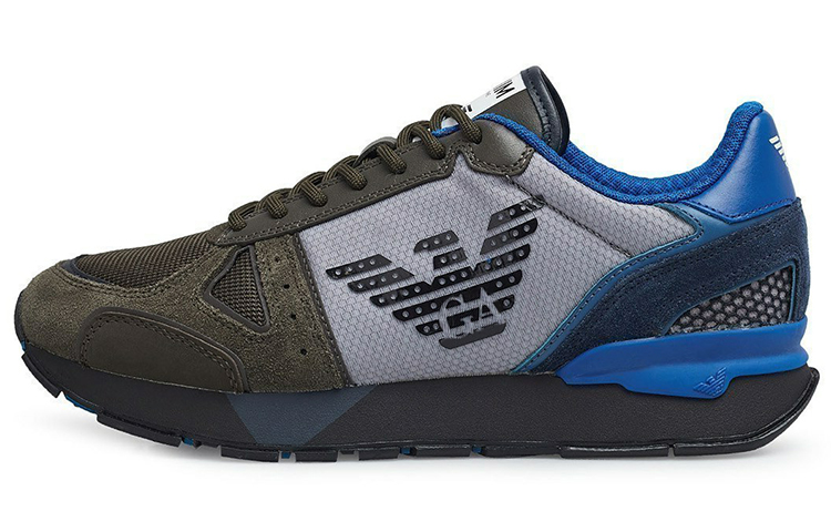 Emporio Armani Suede Mesh Breathable Low-Top Sneakers 'Black Blue Grey'