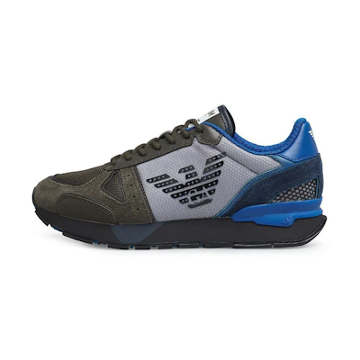Emporio Armani Suede Mesh Breathable Low-Top Sneakers 'Black Blue Grey'