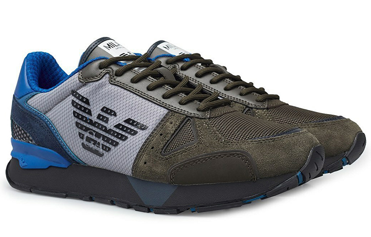 Emporio Armani Suede Mesh Breathable Low-Top Sneakers 'Black Blue Grey' 圖 3
