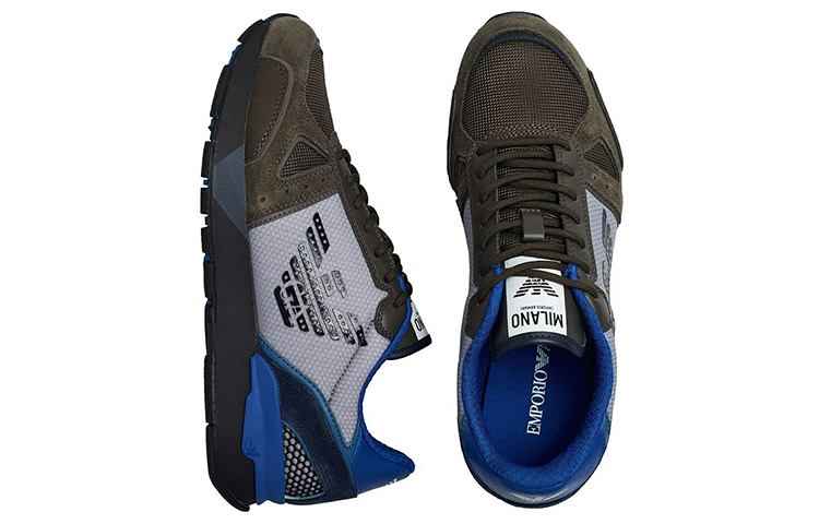 Emporio Armani Suede Mesh Breathable Low-Top Sneakers 'Black Blue Grey' 圖 4