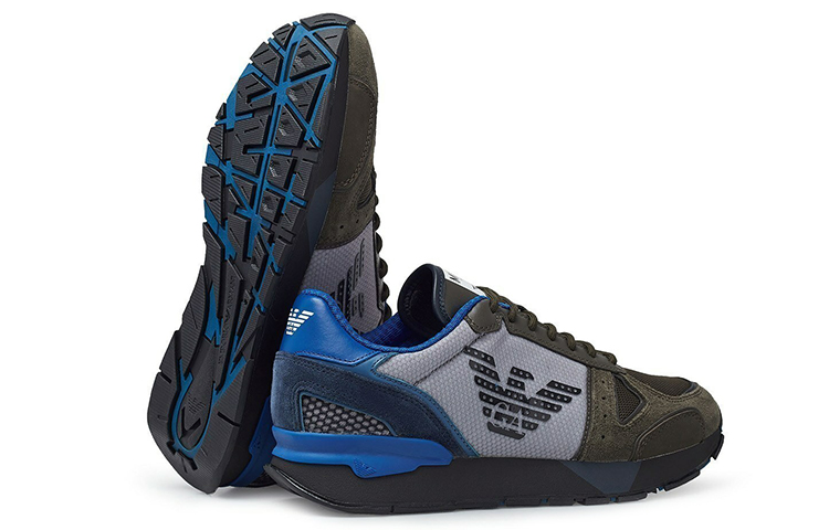 Emporio Armani Suede Mesh Breathable Low-Top Sneakers 'Black Blue Grey' 圖 5