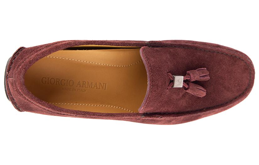 Shop EMPORIO ARMANI阿瑪尼 絨面 套穿圓頭 豆豆鞋 男款 酒紅色