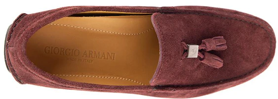 Shop EMPORIO ARMANI阿瑪尼 絨面 套穿圓頭 豆豆鞋 男款 酒紅色