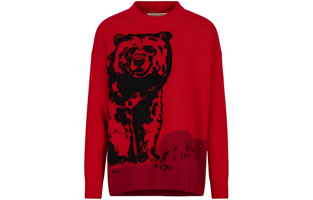 EMPORIO ARMANI Sustainable Animal Pattern Red Crewneck Sweater Men FW. 6L1MZA-1M5FZ-F314