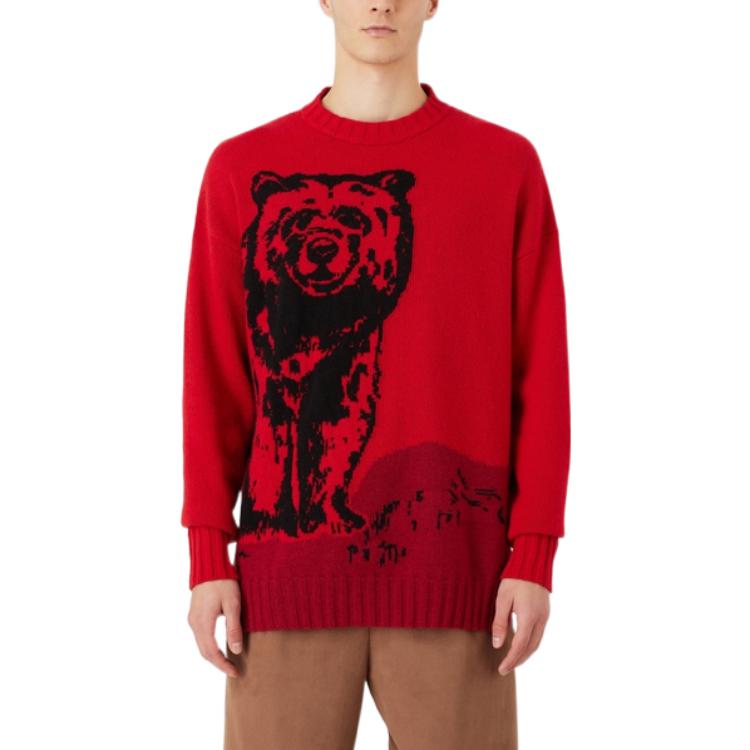 Lookbook EMPORIO ARMANI Sustainable Animal Pattern Red Crewneck Sweater Men FW. 6L1MZA-1M5FZ-F314