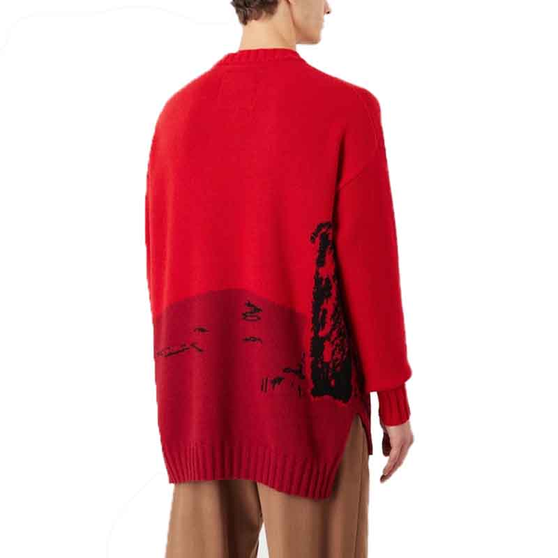 Shop EMPORIO ARMANI Sustainable Animal Pattern Red Crewneck Sweater Men FW. 6L1MZA-1M5FZ-F314