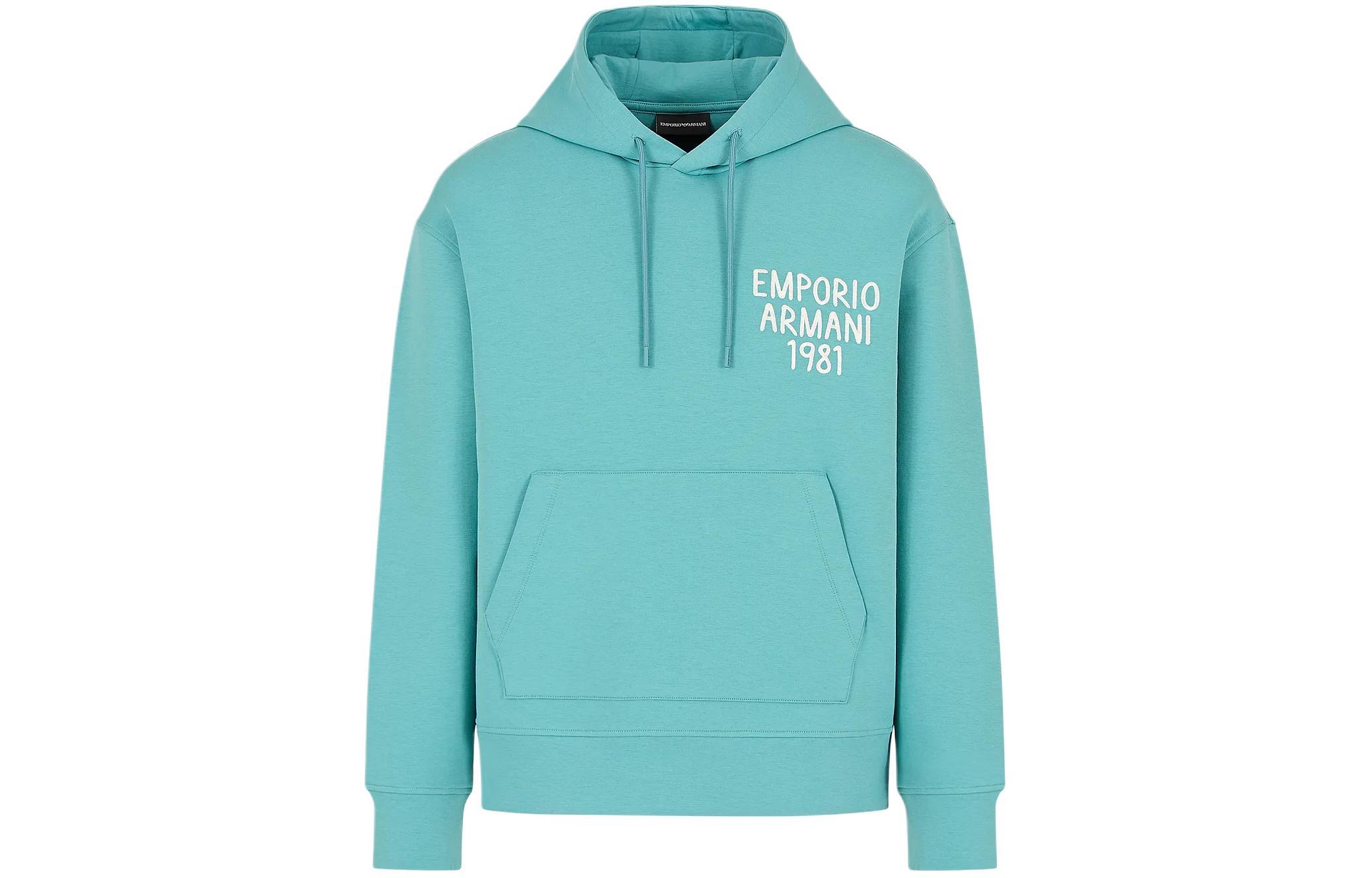 Emporio Armani Teal Logo Print Drawstring Hoodie Long Sleeve 3D1M72-1JHSZ-10770