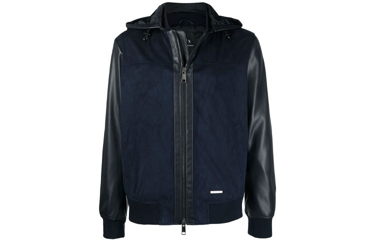 Emporio Armani Two-Tone Faux Suede Hooded Jacket - Blue 3KZB03-ZE1AZ