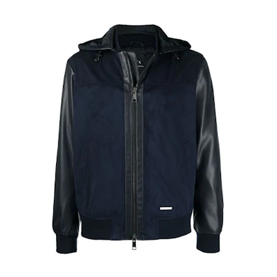 Emporio Armani Two-Tone Faux Suede Hooded Jacket - Blue 3KZB03-ZE1AZ