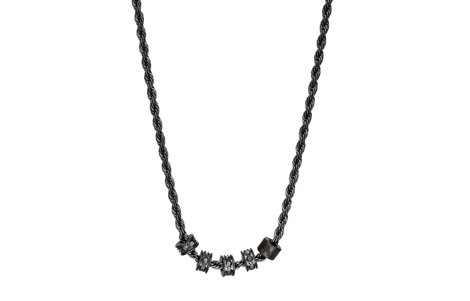 EMPORIO ARMANI Vintage Beaded Stainless Steel Necklace for Men - Dark Gray EGS3031060