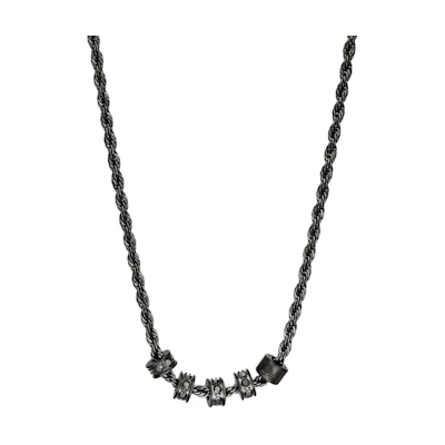 EMPORIO ARMANI Vintage Beaded Stainless Steel Necklace for Men - Dark Gray EGS3031060