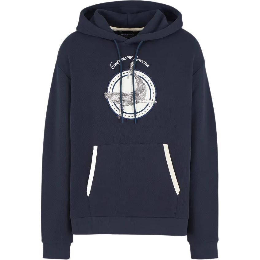 Emporio Armani Whale Patch Logo Hoodie Navy Blue FW24 6D1M6R-1J7DZ-09U7
