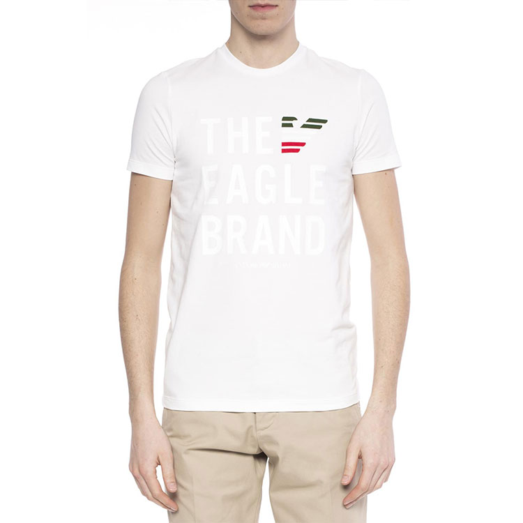 Shop エンポリオ アルマーニ ホワイト コットン ロゴ Tシャツ 3Z1T95-1J11Z-0100