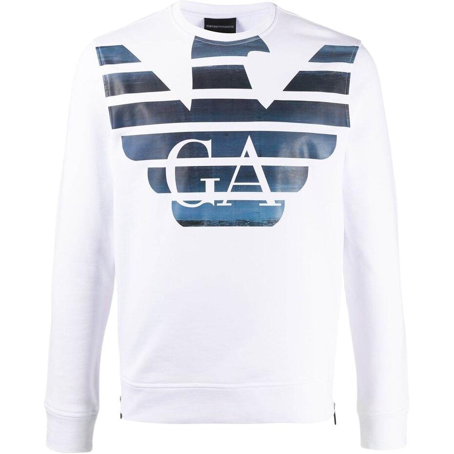 Emporio Armani White Crew Neck Printed Long-Sleeve Pullover Sweater 3H1MM4-1JVTZ-F125