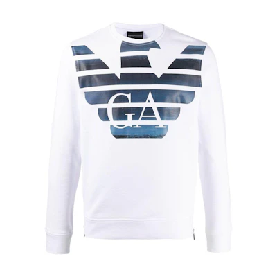 Emporio Armani White Crew Neck Printed Long-Sleeve Pullover Sweater 3H1MM4-1JVTZ-F125