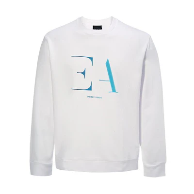 Emporio Armani White Crewneck Logo Print Casual Long Sleeve Sweatshirt 3H1M95-1J07Z-0100