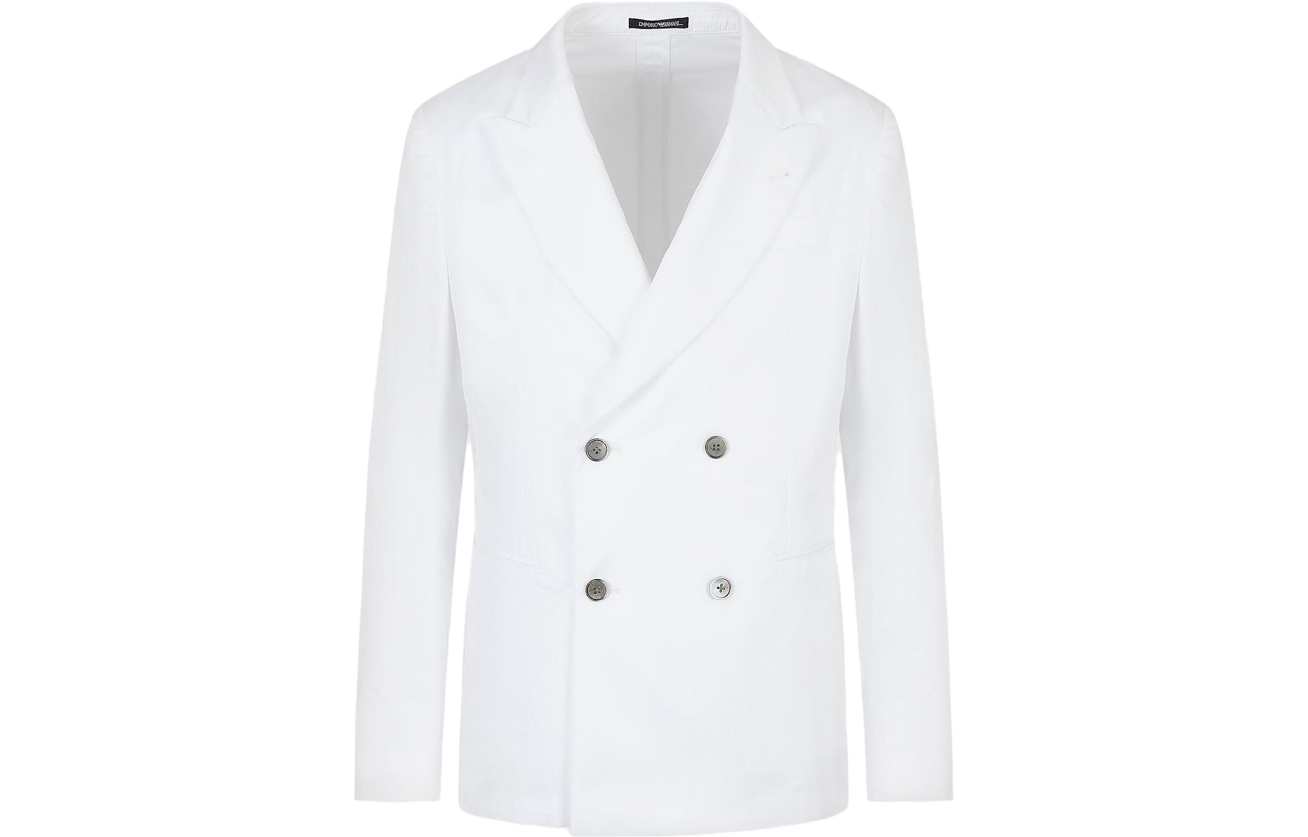 Emporio Armani White Double-Breasted Long-Sleeve Jacket D41G46-D1180-1101