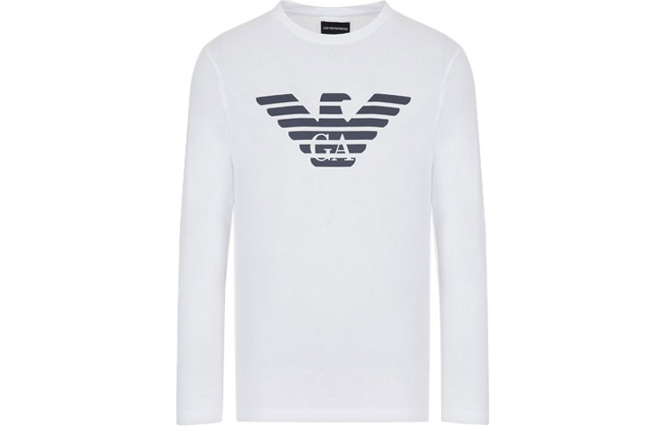 Order エンポリオアルマーニ ホワイトグラフィックプリント 長袖 クルーネックTシャツ 8N1TN8-1JPZZ-0147
